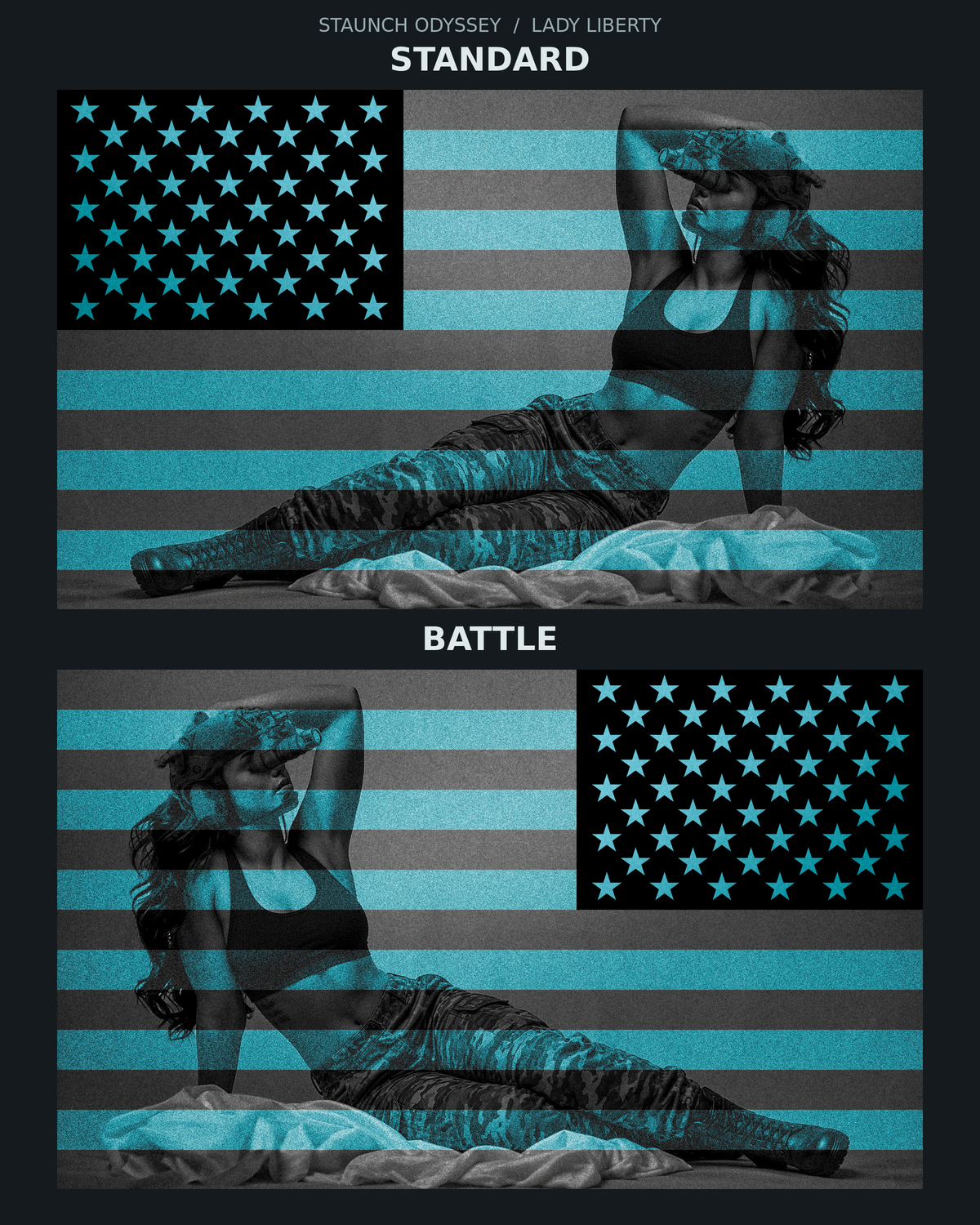 Lady Liberty clothed STANDARD and BATTLE original artwork comparison
