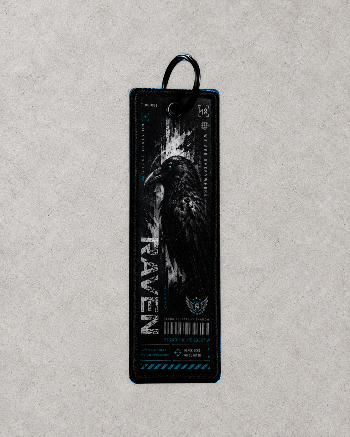 Raven division tag on pale textured background