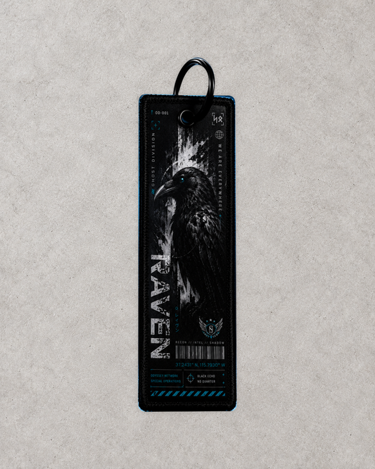 Raven division tag on pale textured background
